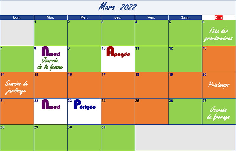 calendrier lunaire mars 2022 - verdurable