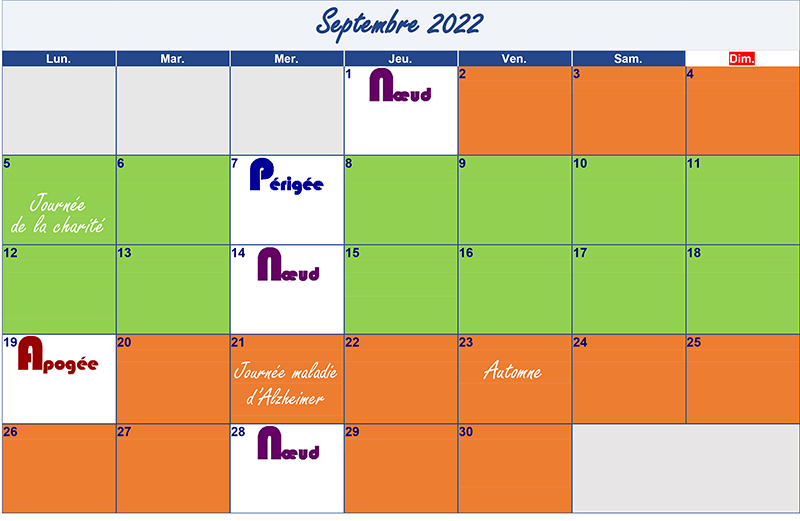 calendrier lunaire septembre 2022