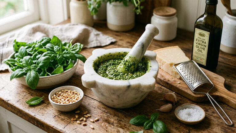 Un pesto maison frais dans le cadre d'un atelier de cuisine thérapeutique.