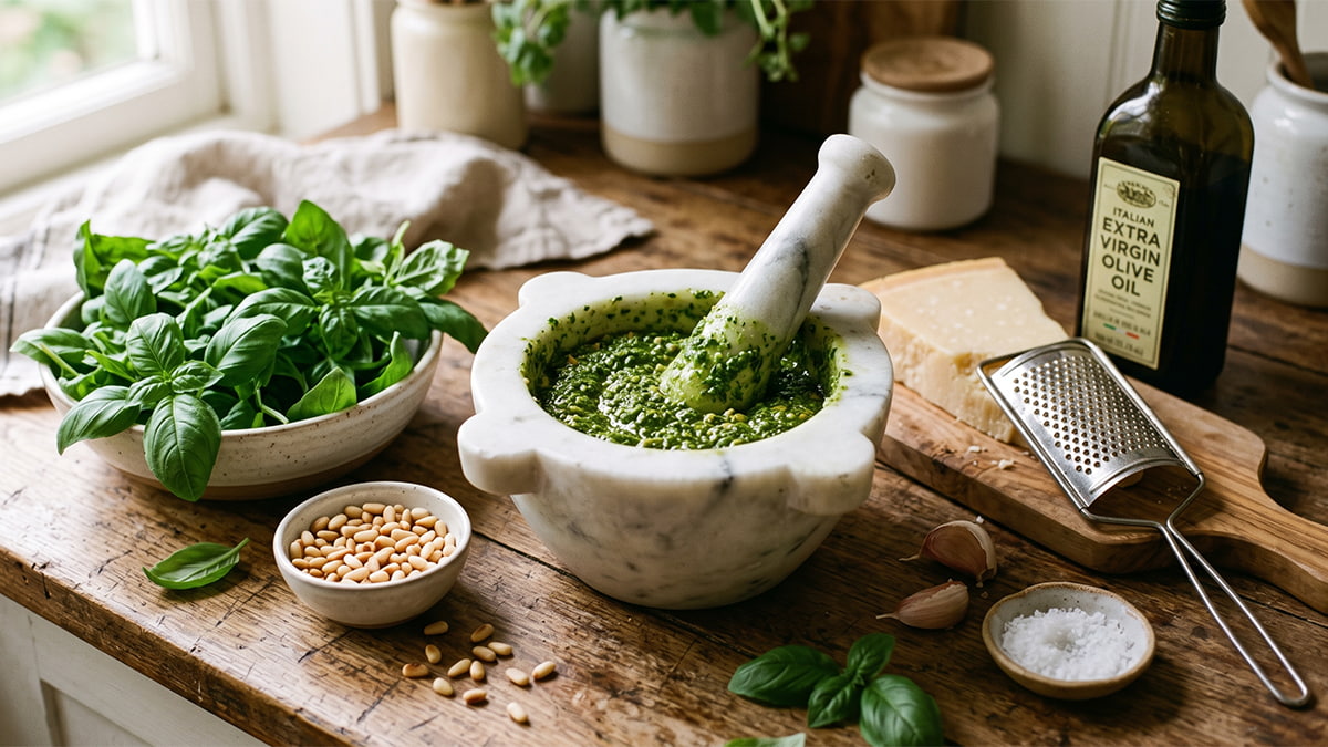Un pesto maison frais dans le cadre d'un atelier de cuisine thérapeutique.